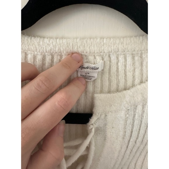 White Ribbed Lace Up Cropped Cardigan Sweater S P Women Long Sleeve - Picture 2 of 3